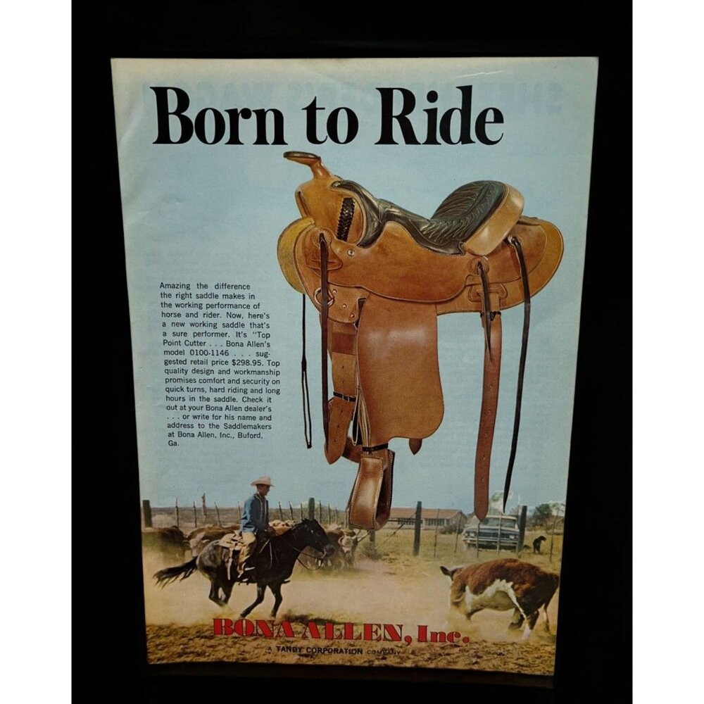 Bona Allen Saddles Vintage Print Ad 70s Born To Ride Western Horse Equipment